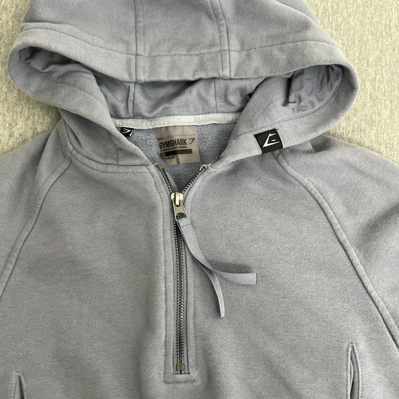 Gymshark Cropped 1/4 Zip Gathered Hooded Pullover | Steel Blue/Grey | Size XS - Picture 4 of 9